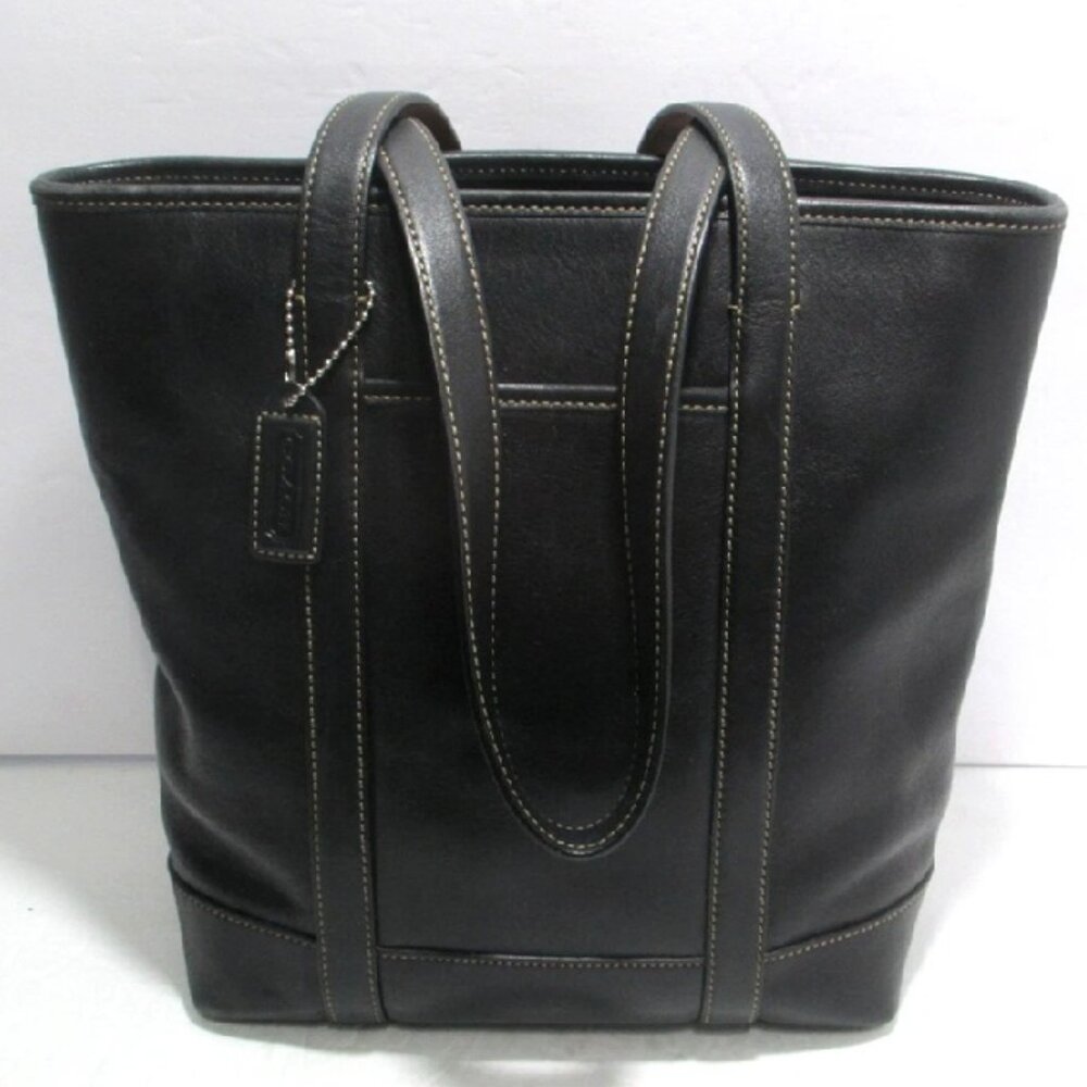 Coach Black Leather Tote Satchel with Contrast Stitching
